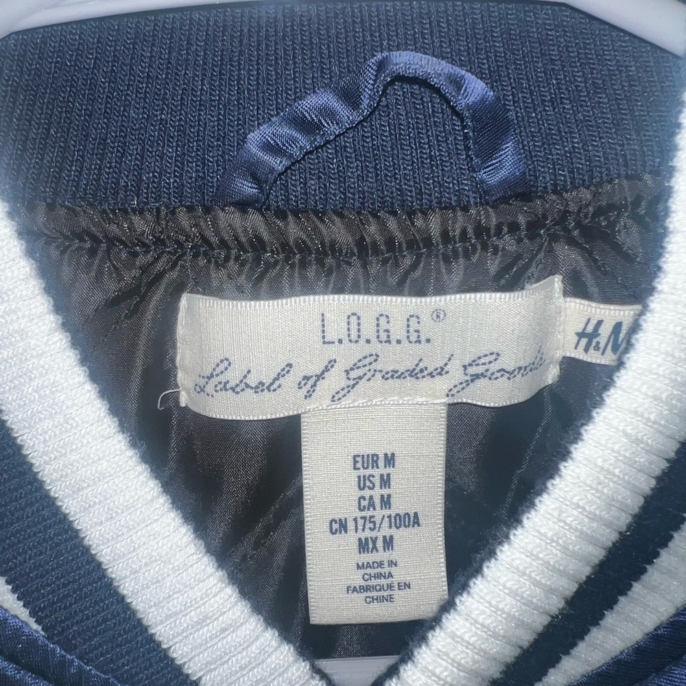 Blue Satin Varsity Jacket With Red Patch - image 2